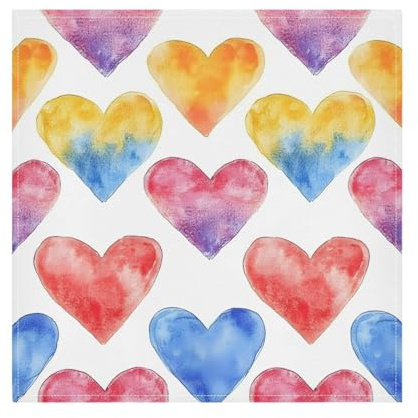 Set di 6 tovaglioli di stoffa per San Valentino, motivo: mattonelle e schizzi di inchiostro, lavabili, riutilizzabili, in poliestere, per cene in famiglia, feste, vacanze