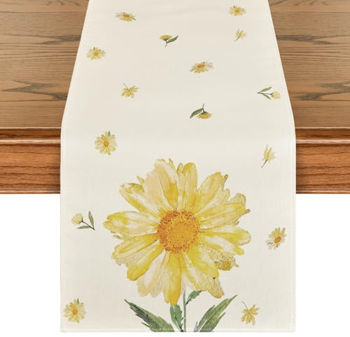 Artoid Mode Gelb Gänseblümchen Frühling Tischläufer, Saisonnal Küche Tisch Dekoration Drinnen Urlaub Party Dekor 40x140 cm