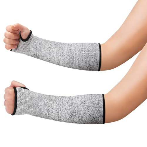 Newellsail Mangas Resistentes a Los Cortes con Orificio Pulgar Protección de Nivel 5 Protectores de Brazo de Seguridad Evita Arañazos Mangas de Punto 30cm 1 Par (Gris)