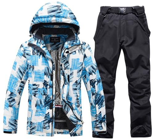 Vhersily 2025 Tuta da Neve da Uomo, Set da Sci Impermeabile, Isolata Antivento, Invernale Caldo Giacce + Pantalone Neve, Attrezzatura da Trekking, per Lavoro All'aperto, Snowboard, Arrampicata, Pesca