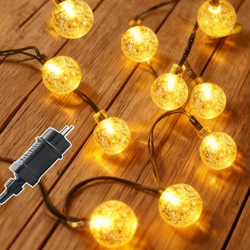 Meision LED Lichterkette Außen 10M 2stk, Kugel Kristallkugeln Lichterkette Innen mit Stecker + 8 Modi + Timer + IP44, Lichterketten Weihnachtsbaum für Garten Balkon Weihnachten, Warmweiß