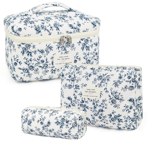beifon 3er Set Kosmetiktasche Kulturtasche Damen mit Blumenmuster, Kulturbeutel Make Up Tasche, Tragbare Schminktasche Makeup Bag Waschtasche Groß Frauen Mädchen (Mehrfarbig 6)