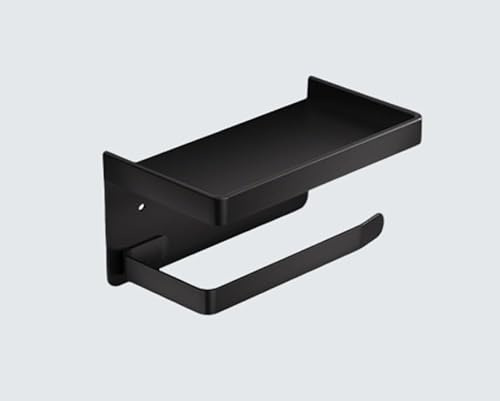 Noir Porte Papier Toilette Mural, Support Papier Toilette sans Percage, Auto-AdhéSif Toilet Paper Holder avec Support de Rangement, Convient pour La Salle de Bain Et La Cuisine(18x10x9cm) (18x10x9cm)