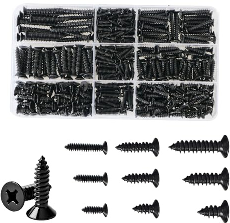 460Pcs Flat Black Wood Screws Set,Cross Head Self Tapping Assortment Kit | M3/M4/M5 Self Drilling Assorted,Phillips Countersunk,For Soft Metals Timber,Furniture Plastics Plasterboard