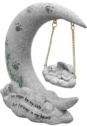 ifundom Wetterfester Hund Gedenkstein aus Harz Mondform Gartendekoration Haustiergrabstein für Garten und Außenbereich