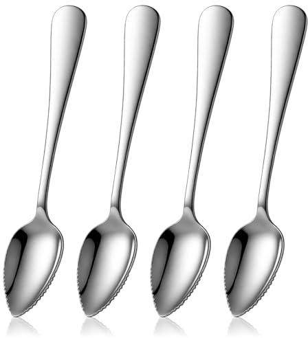 4 stycken grapefruktskedar rostfritt stål, kiwi-skedar med taggig kant, diskmaskinssäkra fruktskedar (silver, 16,7 cm)