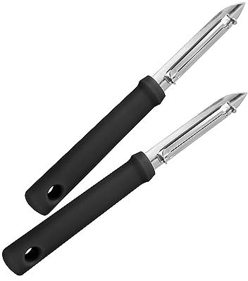 Fackelmann FM Professional 21738 Économe, Économe cuisine, Couteau économe, Couteau de cuisine, Couteau à légumes, Ustensile de cuisine, Acier inoxydable, Plastique, Argenté, Noir, 17,5 cm x 1,5 cm