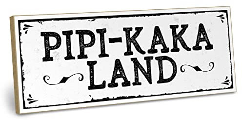 ARTFAVES® Wandbild Holzschild mit Spruch - PIPI-KAKA-LAND - Türschild Retro Vintage Deko Bild Geschenk - Bad, Badezimmer, WC, Toilette