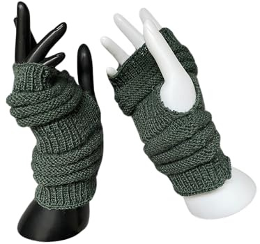 Handgestrickte Armstulpen Unisex, Dunkelgrün Oliv Olivgrün Khaki