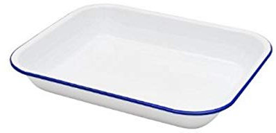 Enamel Bake Pan White 37cm x 29.5cm Enamel Baking Roasting Pan Tray Rectangular Serving Dish