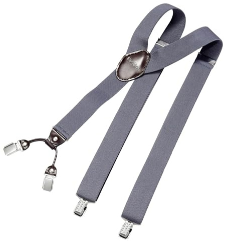 DonDon Tirantes hombre anchos 3,5 cm con 4 clips extra fuertes tirantes para pantalones hombre y parche de cuero marrón - Gris-azul