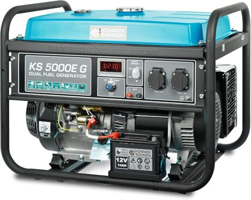 Generador híbrido gasolina y gas KS 5000E G (DUAL FUEL),generador electrico gasolina4500W,arranque manual/eléctrico,2x16A,12V, power station con(AVR),indicador aceite,protección ante sobrecargas