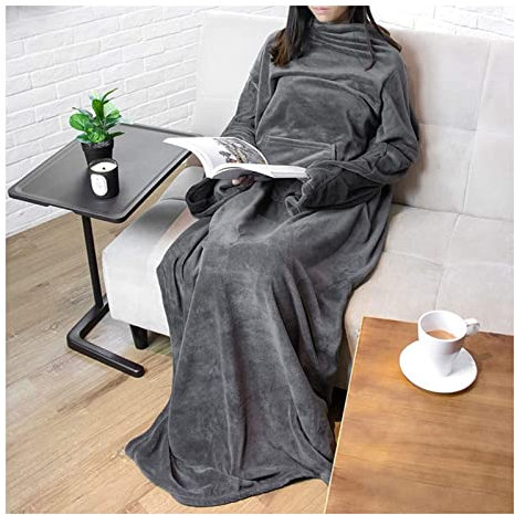 CFlong Tragbare Kuscheldecke, Decke Mit Ärmeln Und Tasche Für Erwachsene Couch TV-Decke, Weiche Warme Kuschelige Decke, Ärmeldecke Lounge-Decke Für Damen Herren (Dunkelgrau,170 * 200CM)
