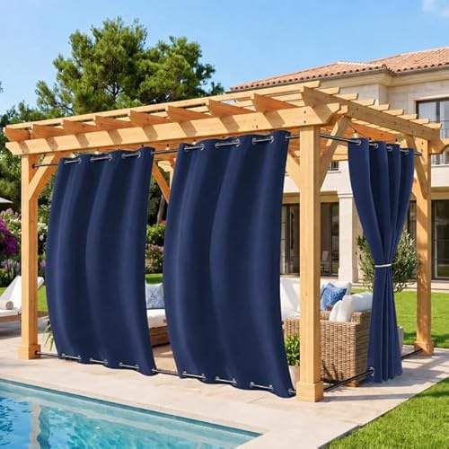 Rosnek Outdoor Vorhang Wetterfest Winddicht, Balkon Gardinen mit Ösen Oben & Unten, Blickdicht Wasserdicht Sonnenschutz Sichtschutz Gardinen für Terrasse,Pergola,Pavillon, H213x B132 cm, Dunkelblau
