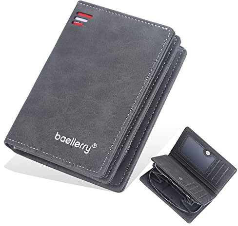 AIFILLE Geldbörse Herren Klein Mit Münzfach und Geldklammer Schwarz, Mini Geldbeutel Prämie PU Leder RFID Schutz Männer Mit Kartenetui Portemonnaie Geld Organizer Slim Wallet