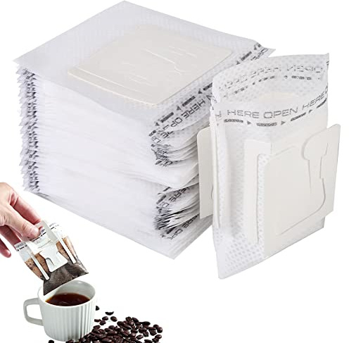Droppkaffeväska, paket med 100 bärbara kaffefilter, kaffe te droppfilterpåsar, droppkaffe väska, hängande örondroppar kaffe väskor för de flesta koppar, resor, hem, kontor, camping