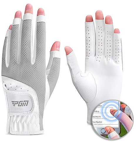 PGM Guantes de golf para mujer, un par, diseño de dedo abierto, tela de malla transpirable, sistema de agarre mejorado, fresco y cómodo