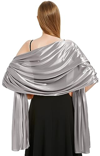 Vijamiy Satin Chiffon Stola Damen Festlich,Stola Für Abendkleid Farbenfrohe Eleganz Weicher Schultertuch Für Brautkleider、Party、Hochzeit、Geschenk(Grau)