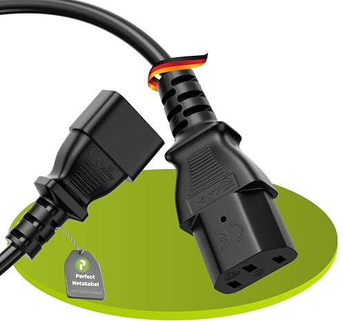 Perfect Kaltgerätekabel Verlängerung Kaltgeräte 3 Polig, 3,0m, Kaltgerätekupplung C13 Buchse auf Kaltgeräte Stecker Netzstecker C14, Netzkabel Verlängerungskabel für Monitor PC Drucker, Schwarz