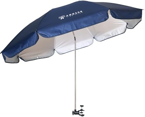 AMMSUN XL Chair Umbrella with Universal Clamp Adjustable 52 inches and 360-degree Swivel UPF 50+, Portable Clamp on Camping or Beach Chair, Stroller, Wheelchair, Golf cart, Navy Blue, Large-sized