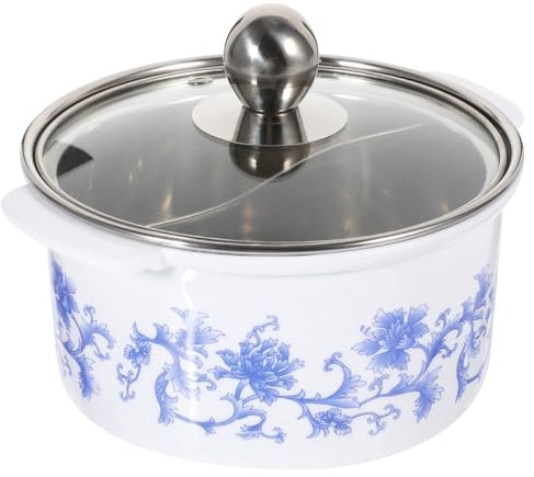 IMIKEYA kleine Hot Pot Topf Edelstahl 2 Kammern - Induktion Twin Hot Pot Dual Shabu - 19cm kleiner Suppentopf mit Glasdeckel für Zuhause Familie