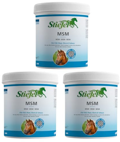 RL24 Stiefel - MSM Pulver für Pferde – 3 x 1000 g Tüte (3er Set) | Nahrungsergänzungsmittel für Fell, Haut, Horn & Gelenke – Ergänzungsfuttermittel aus organischem Schwefel