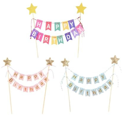 3 Pezzi Set Decorazione Torta Buon Compleanno, Bella Decorazione Torta per Compleanno (3 Colori)