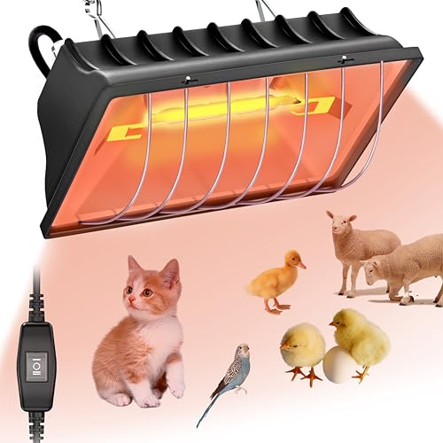 Heat Lamp for Chickens, 250W Chicken Heat Lamp, Brooder Heater for Chicks, Hanging Light Heated Adjustable Temp & Height, with Anti-Fall Aluminum Alloy Lamp Shade, for Chick, Ducks, Poultry (black)