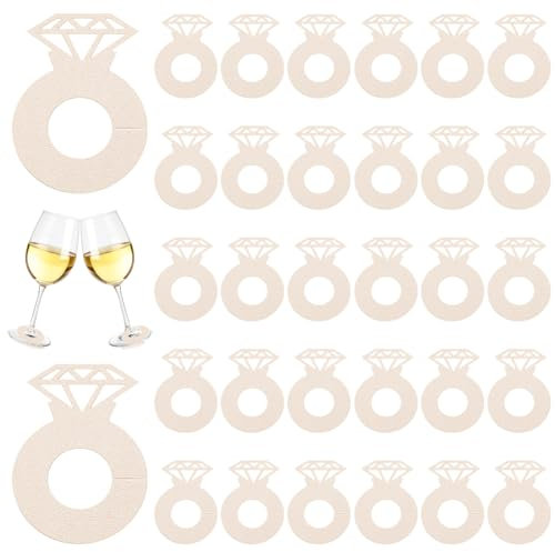 FINGERINSPIRE 100Pcs Marqueur de Verre à Vin Avec Anneau en Diamant 60x43mm Lin Breloques en Papier pour Boissons Cocktails Champagne Étiquettes de Nom Breloques à Vin Identifiants de Verre de Mariage