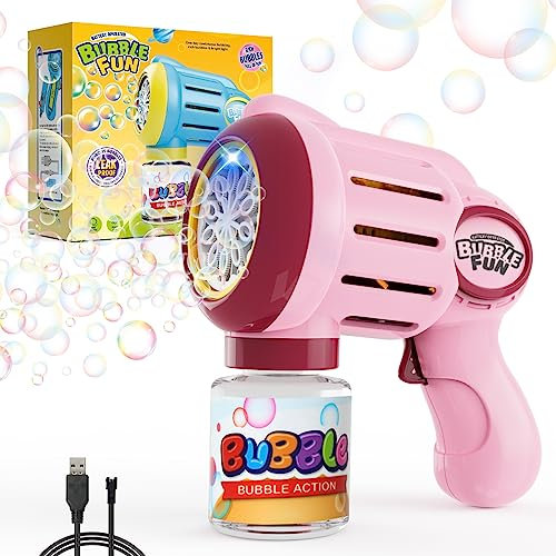 Panacare Seifenblasenpistolen, Seifenblasenmaschine Gun Kinder 4000+ Blasen/Minute mit 130ML Seifenblasenlösung, Bubble Machine Geschenk für Kinder/Geburtstag/Party, Bubble Gun (2030-Pink)
