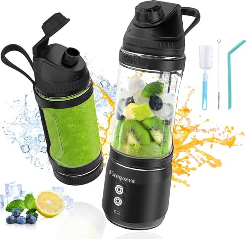Vaeqozva Portable Smoothie Maker, 700ml Mini Personal Blender, USB Rechargeable Cordless Blender Cup for Travel, Sports, Office, Black