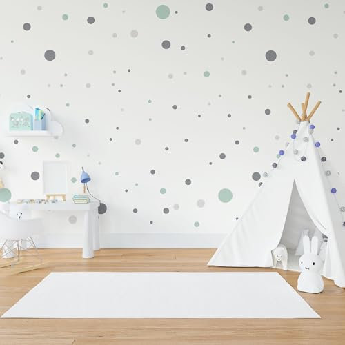 Polymedia 4er Set DIN A4 Stickerbögen mit insgesamt 240 Kreisen als Wandaufkleber, Bubbles und Kreise in 3 Größen, Dots, Wandtattoo, Klebepunkte, Aufkleber für Kinder und Babyzimmer, Sticker Mint