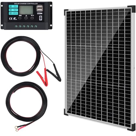 【50W Solarpanel 12V Kit】DERUXI 50 W 12V Wohnwagen Solar Panel Kit: Monokristallines Solarpanel 50W mit 10A Solarladeregler+4 Pcs 5FT Verlängerungskabel,PV Modul Solarmodule für Caravan RV Camper Boot