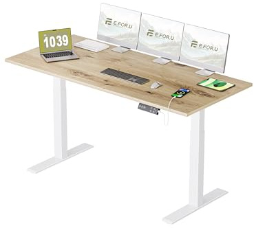E.For.U® Höhenverstellbarer Schreibtisch 180x80 cm, 2 Motoren, Stabiler Schreibtisch Höhenverstellbar Elektrisch mit 2-Fach-Teleskop, 3 Memory-Steuerung, Mit Tischplatte (Weiß + Asteiche)