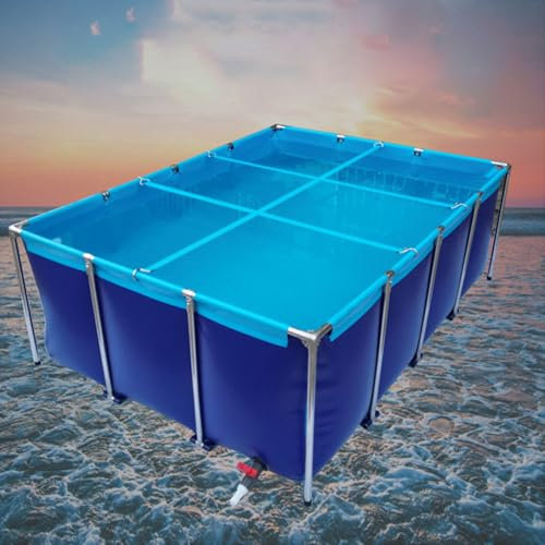 Canvas-Fischteich Großer, verdickter Canvas-Fischteich, temporärer Wasserspeichertank mit Stahlrahmen und Ablassventil, wetterbeständig, oxidationsbeständig, für die Fischzucht im Freien,001