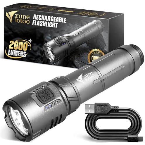 Zune Lotoo Linterna LED Recargable, 2000 Lúmenes Linternas Led Alta Potencia con Iman, Pequeña Linterna LED con Pilas Potente y 5 Modos de Luz, IPX7 Impermeable para Emergencia Camping Senderismo