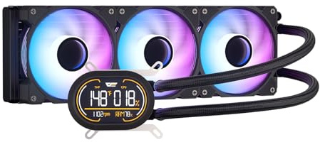 darkFlash DH360D V1.2 - Enfriador líquido todo en uno para CPU con pantalla, monitoreo de CPU, sincronización ARGB, ventiladores PWM de 360 mm AIO, radiador de CPU de alta eficiencia para Intel 1851