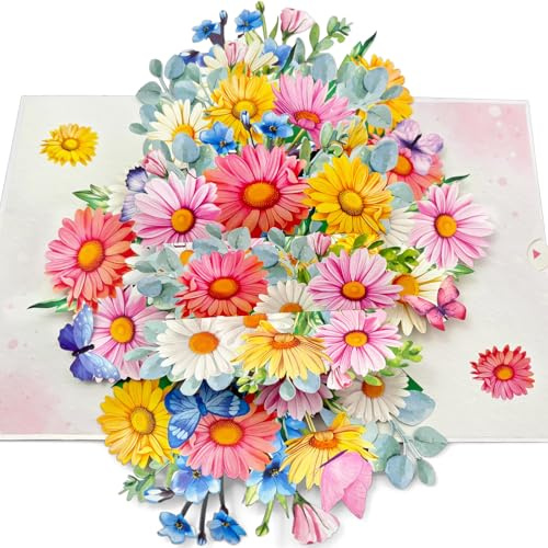 YianHien Geburtstagskarte Pop Up Gänseblümchen, Edle Daisy 3D Pop Up Karte mit Umschlag für Familie Freunde Kollegen, Exquisite Blumenkarte zum Geburtstag Danke Gute Besserung Lehrertag Ruhestand