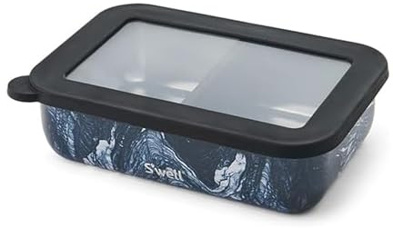 S'well Bento-Box aus Edelstahl, Azurit-Marmor, passend für einen großen Vorspeise oder kleinen Vorspeise und Snack, inklusive herausnehmbarer Trennwand, auslaufsicher, leicht zu reinigen,