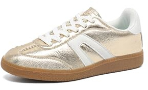 Women's Retro Gum Sole Fashion Sneakers-Lace Detail Casual Retro Walking Shoes-Gum Sole Casual Tennis-Anti Slip Trainers（Gold,9）