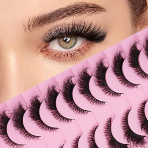 LOPHE Pestañas Postizas, 10 Pares Cat Eye Lashes, Pestañas Postizas Naturales, Winged False Eyelashes, Agranda Tus Ojos, 3D Lashes de Ojo de Gato, Efecto Realista (Negro-XX5)