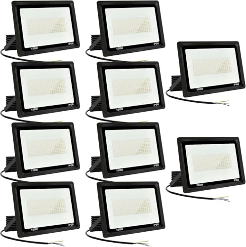 Jefedana Focos LED Exterior 150W Proyector LED Exterior 15000LM IP66 Impermeable Foco Proyector LED 6500K Blanco Frío Floodlight para Casa, Garaje, Patio, Terraza, Campo (10pcs)