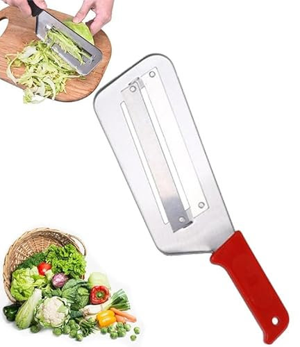 Taglierina per julienne a doppia lama, in acciaio inox, coltello trituratore in acciaio inox, trituratore per cavoli, affettatrice da cucina, verdure multifunzione (rosso)