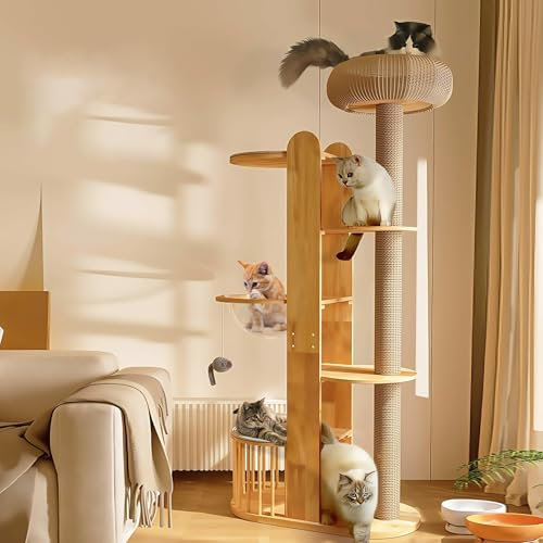 Arbre à Chat, Hauteur 190 cm, Tour de Jeux pour Chats, XXL Arbre Chat Bois avec Poteaux à Griffer, Plateformes, Niche Chats, Tour d’Escalade Stable à Plusieurs Niveaux, Cat Tree Tower