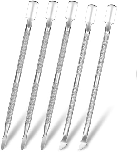 Lnngub 5 Pcs Dual Head Cuticle Pushers,Metal Cuticle Pusher and Scraper Stainless Steel Nail Scraper Nail Cleaner Tool Care Tool for Professional Salon & Home Manicure
