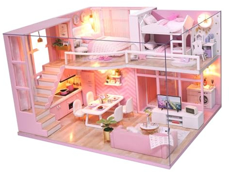 BESTonZON Miniatur DIY Haus Bausatz Holzhaus Selbstmontage Kreatives Handgefertigtes Puppenhaus für Erwachsene Sicheres Leicht zu Bauendes Modellspielzeug für Familienzeit und Dekoration