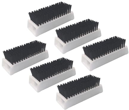 Cepillo para Uñas de Plástico Blanco 6 Piezas para Limpieza | Apto, Cerdas Suaves de Doble Cara y Cabeza Compacta, Mango Antideslizante para Espacios Estrechos