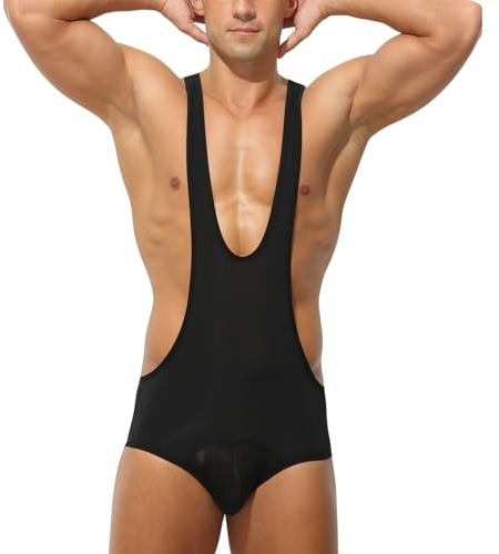 Men's Wrestling Singlets, Ice Silk Slim Fit Athletic Supporters Bodysuit, Breathable Active Base Layers Jumpsuit for Activewear, Back Open One Piece Leotard Fitness Shapewear Thongs Undershirt