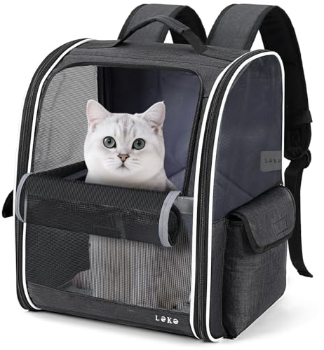 Lekereise KatzenRucksack und HundeRucksack für Mittel/Kleine Haustiere bis 5kg, Haustier Rucksack mit Netzfenster für Wandern, Reisen, Outdoor (Schwarz, M)