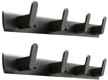 aupawdy Lot de 2 crochets muraux noirs en aluminium avec 4 crochets à angle droit, installation sans perçage, convient pour salle de bain, chambre à coucher, vestiaire